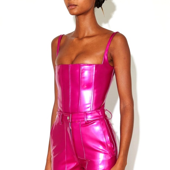 LAQUAN SMITH NWOT Vinyl PVC Corset Bustier Crop Top in Hot Pink Size XS - Picture 5 of 14